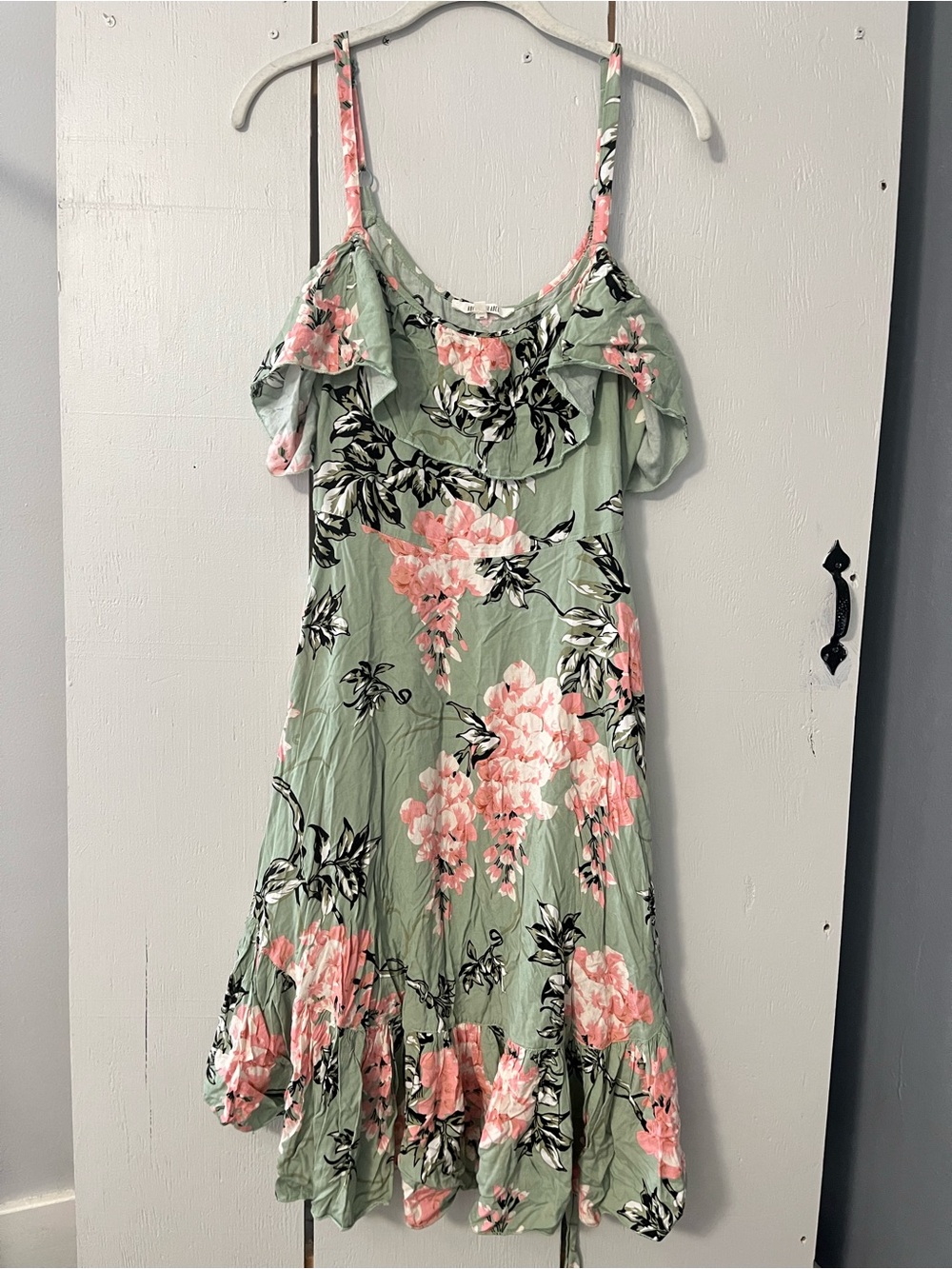Anthropologie Abel The Label Floral Ruffle Spaghetti-Strap Dress Medium